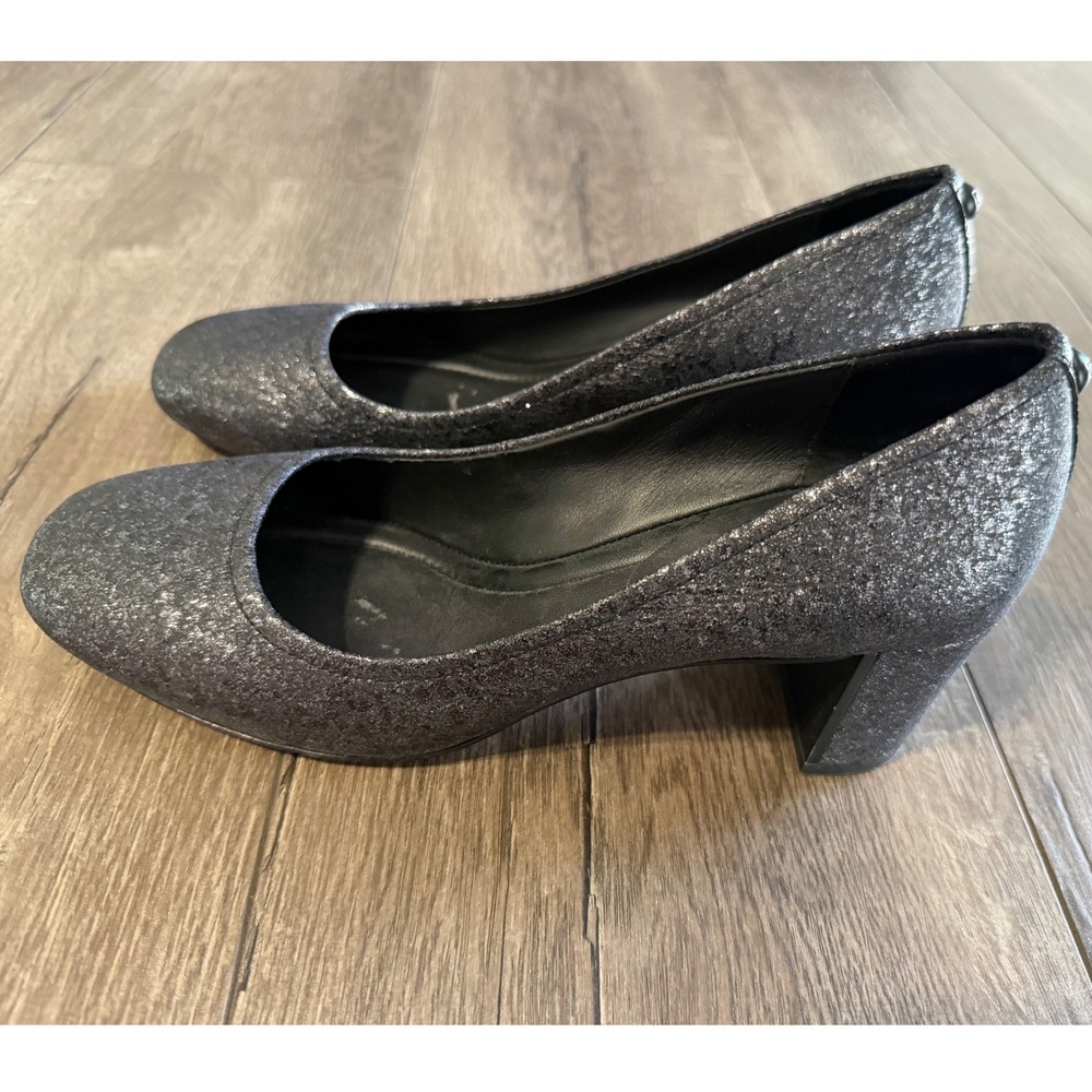 Donald Pliner Womens Silver Metallic Glitter Square Toe Block Heel Pumps 7.5M